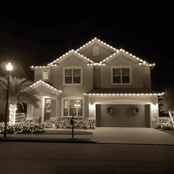 House with Warm White and Red Accent Lights